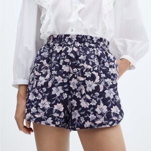 NWT Mango Mng Stitched Quilted Padded High Waisted Shorts Floral Cottagecore S